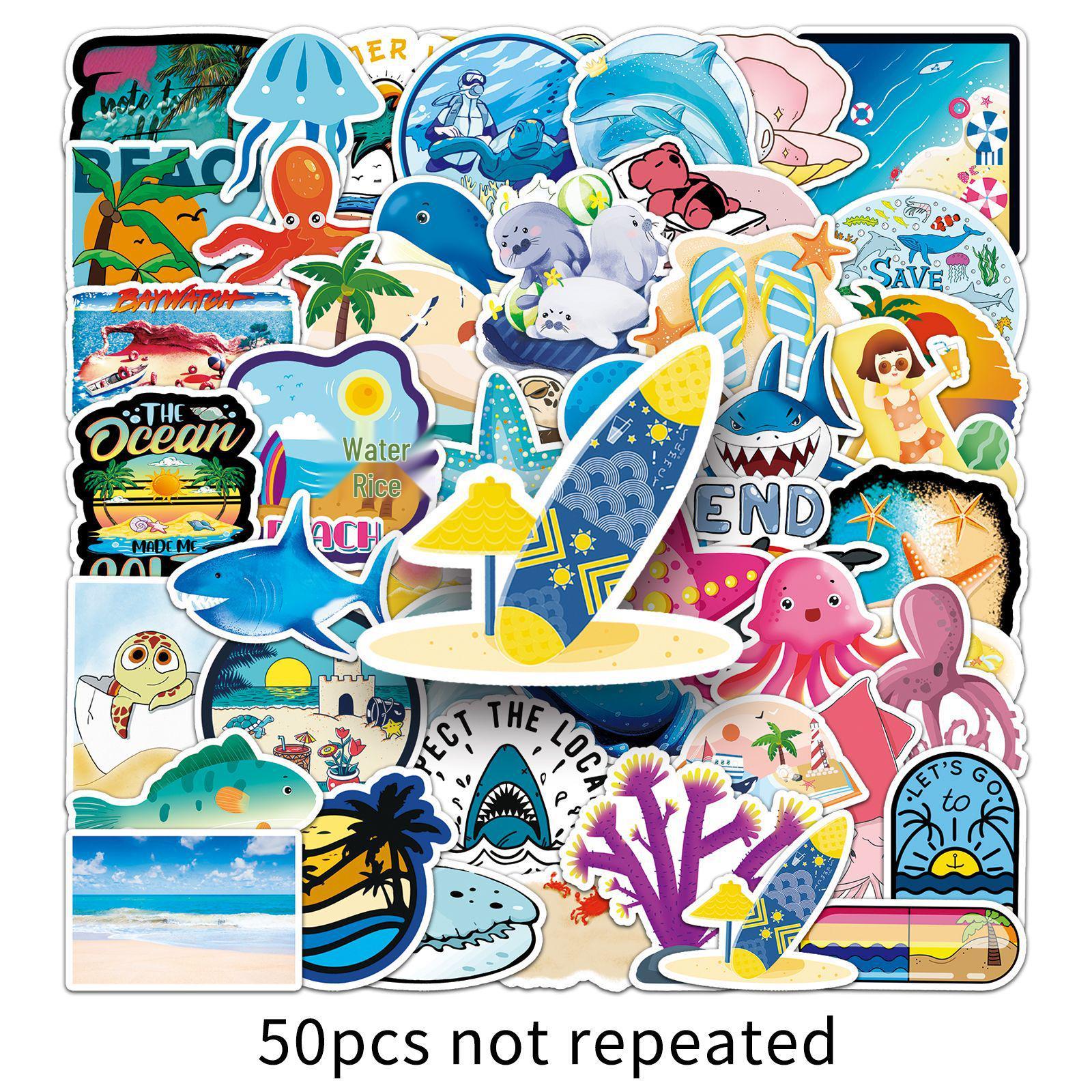 50 Ocean-themed Waterproof Stickers: Creatures for Journal, Laptop, Suitcase & Fridge 5.5-8.5cm