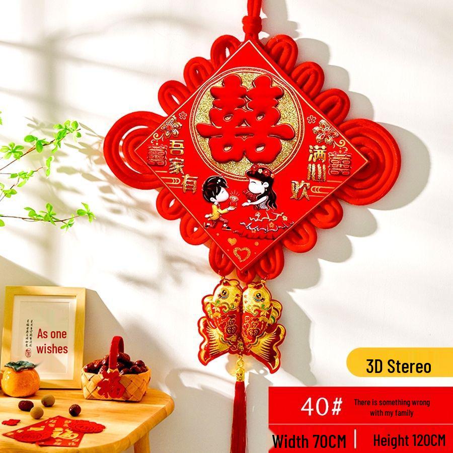 Chinesischer Knoten 3D Fu-Zeichen Anhänger für Wohnzimmer oder Eingang - Festliche Frühlingsfest Wandbehang