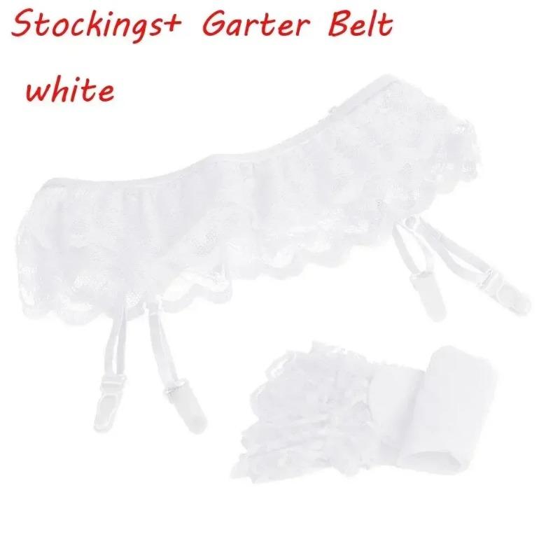 1 Set Sexy Women Lace Garter Top Stockings Socks and Suspender Garter Belt Lady Fashion Solid Thigh-Highs Stocking Set