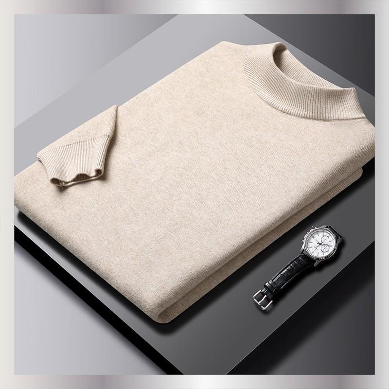 Autumn/Winter 2024 Men's Wool Half-High Collar Solid Color Sweater Cardigan