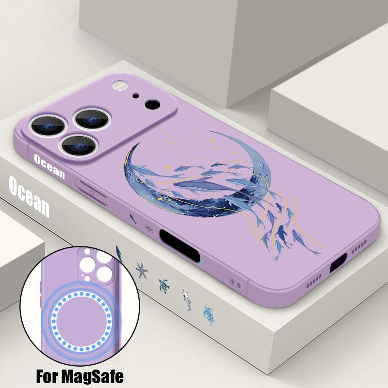 

Shark Whale Marine Life Pattern Case For iPhone 16 Pro Max Magnetic For Magsafe Soft Cover For iPhone 17 15 14 13 Pro Max 17E 16E iPhone 13 Pro Max фіолетовий