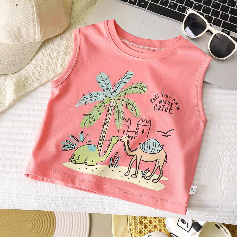 Summer Kids Boys Sleeveless Tees Tree Cartoon Babys Boys Vest Round Collar Children Boys Tops Boys T-shirt