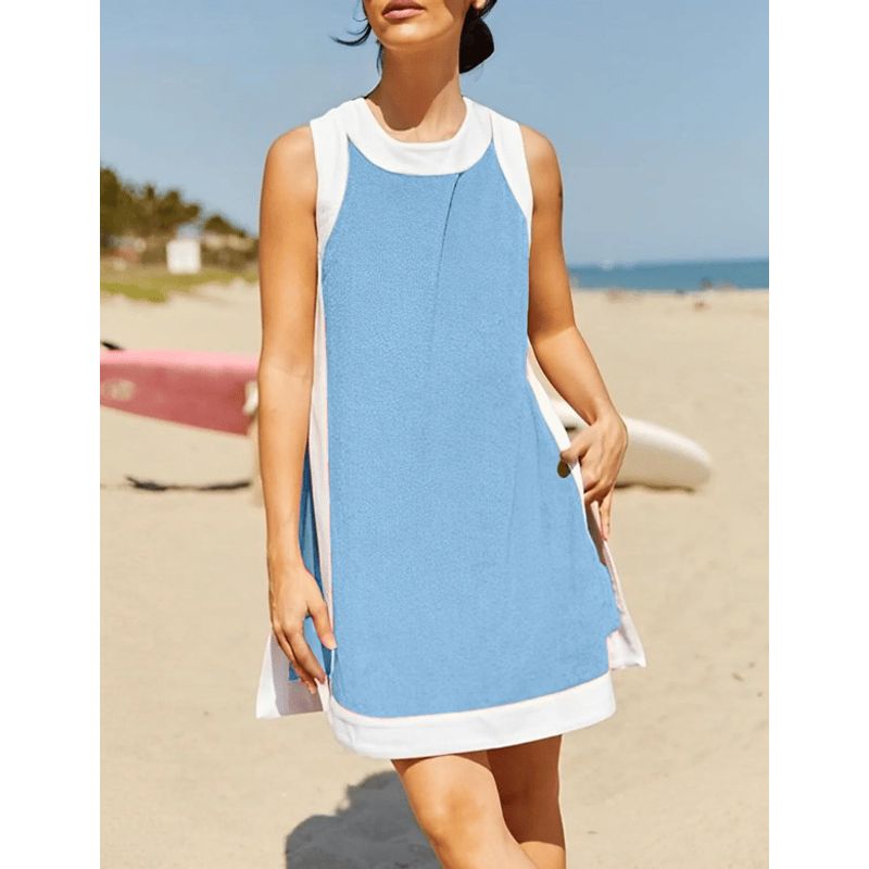 Leisure Two-Piece Set New Women Casual Color Matching round Neck Sleeveless Top Matching Shorts Set