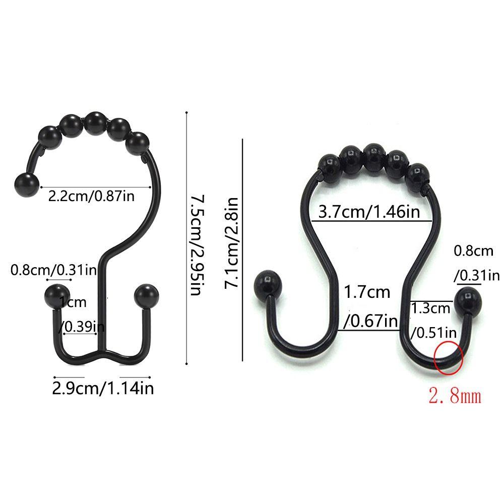 12Pcs Double Sided Shower Curtain Hooks Rust Proof Bathroom Shower Hangers  Curtain Rods