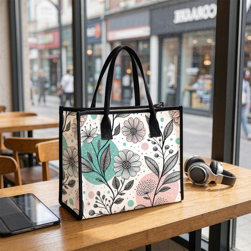 Women Casual Large Tote Bag Fashion Aesthetic Floral Print Shoulder Bag for Daily Use