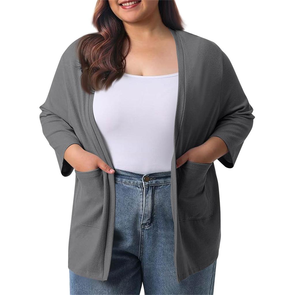 Women's Fall And Winter Fashion Casual Soild 3/4 Sleeve Mid-Length Cardigan Jacket