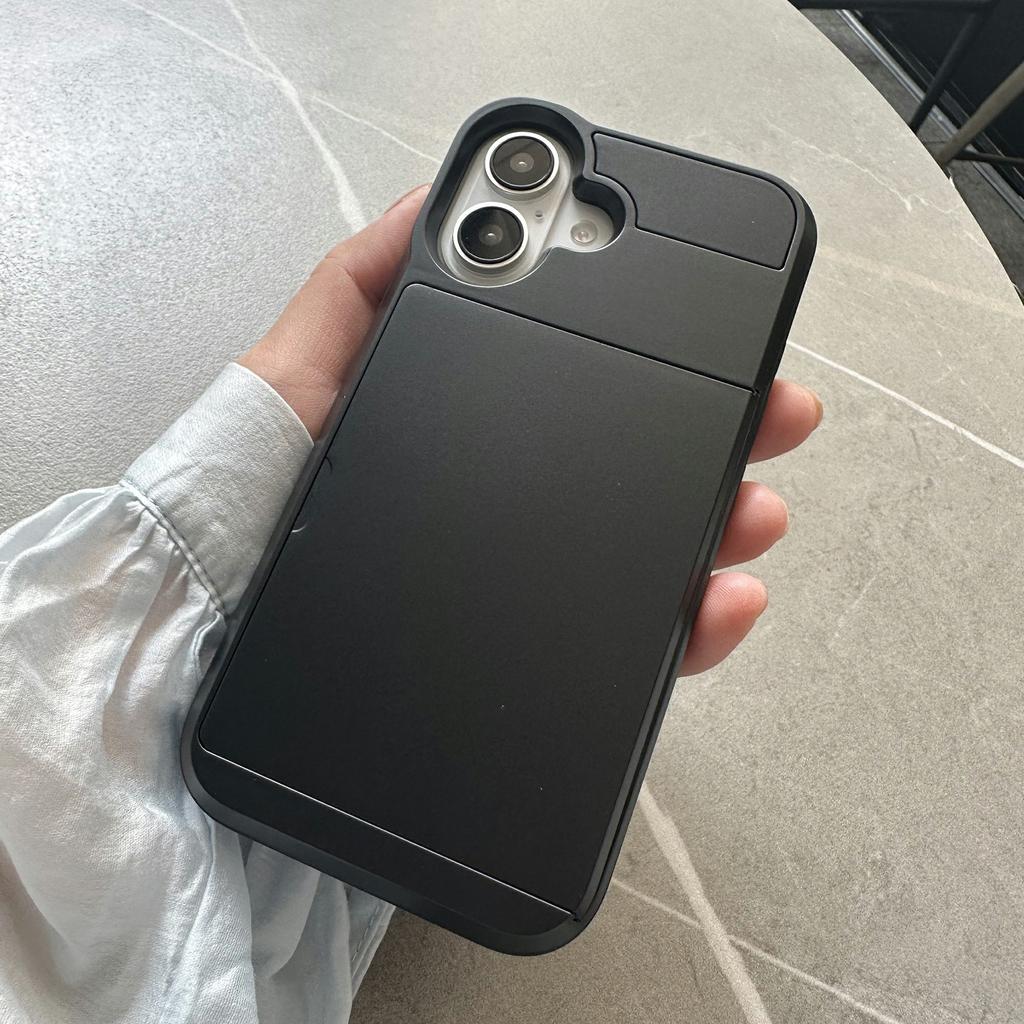 For iPhone 16 Case with Sliding Card Holder PC+TPU Phone Back Cover