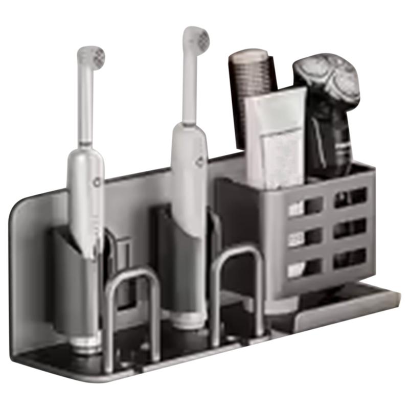 AB66-Toothbrush Holder Multi-Function Toothbrush Cup Holder Wall Mounted No Drill Bathroom Organizer Bathroom Storage