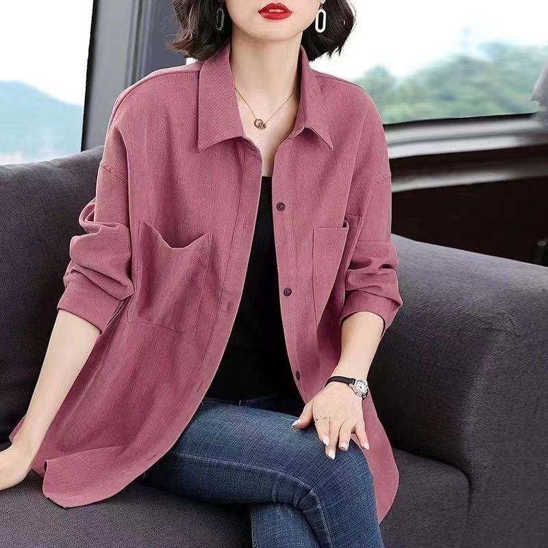 

Women s Plus Size Loose Long-Sleeve Solid Shirt - Korean Style, Spring 2025 Collection XL (115-130 lbs)
