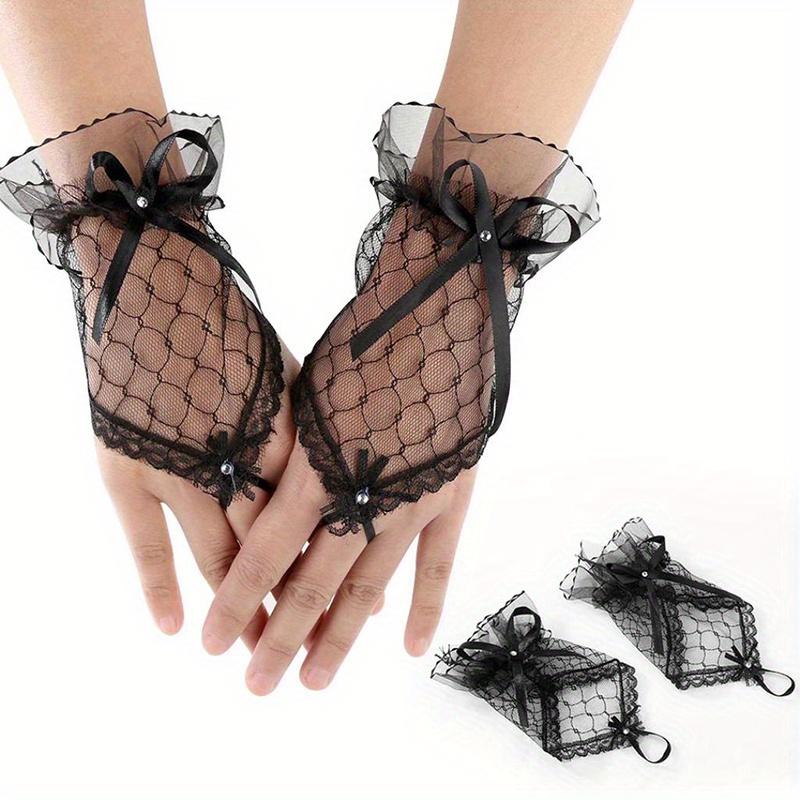 Blume Hohl Fingerlose Handschuhe Damen Netz Tanz Hochzeit Fäustling Hand Dekoration Schleife Gothic Handschuh Netzgarn Fäustlinge