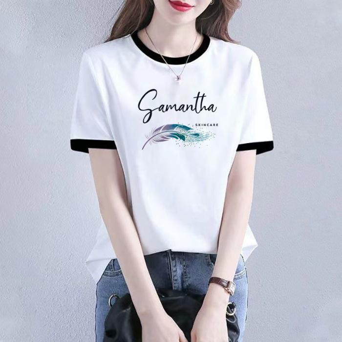 

Хлопковая футболка с коротким рукавом женская летняя новая черно-белая встык топ M белый