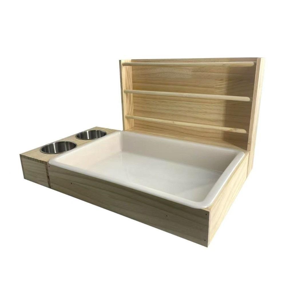 Multifunctional Rabbit Hay Feeder with Litter Box 3 in 1 Bunny Feeding Manger Wooden Wet and Dry Separation