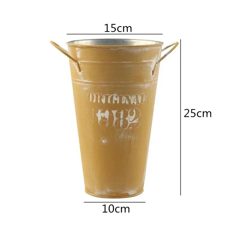 

Retro Style Ironwork Flower Arrangement Bucket Metal 35cm Store Decorate Vase Home Furnishings Living Room Courtyard Ornaments