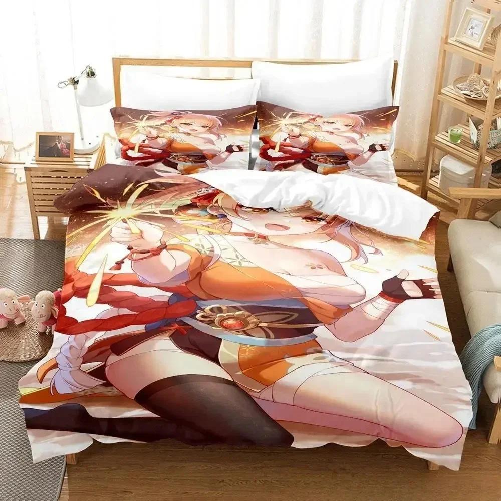 2024 Game Yoimiya Genshin Impact Bedding Set Cartoon Anime three-piece set Adult Kid Bedroom Duvet cover Sets 3D Kawaii Girls