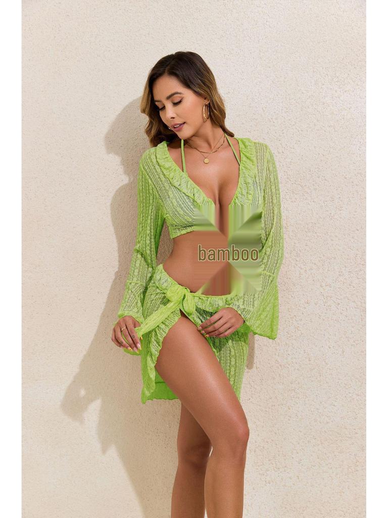 2025 Sun Protection Long Sleeve Beach Dress & Sexy Two-Piece Bikini Set