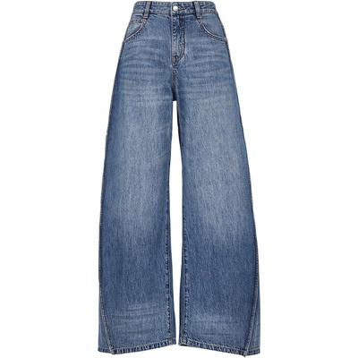 Women's High-Waist Washed Curved Leg Jeans