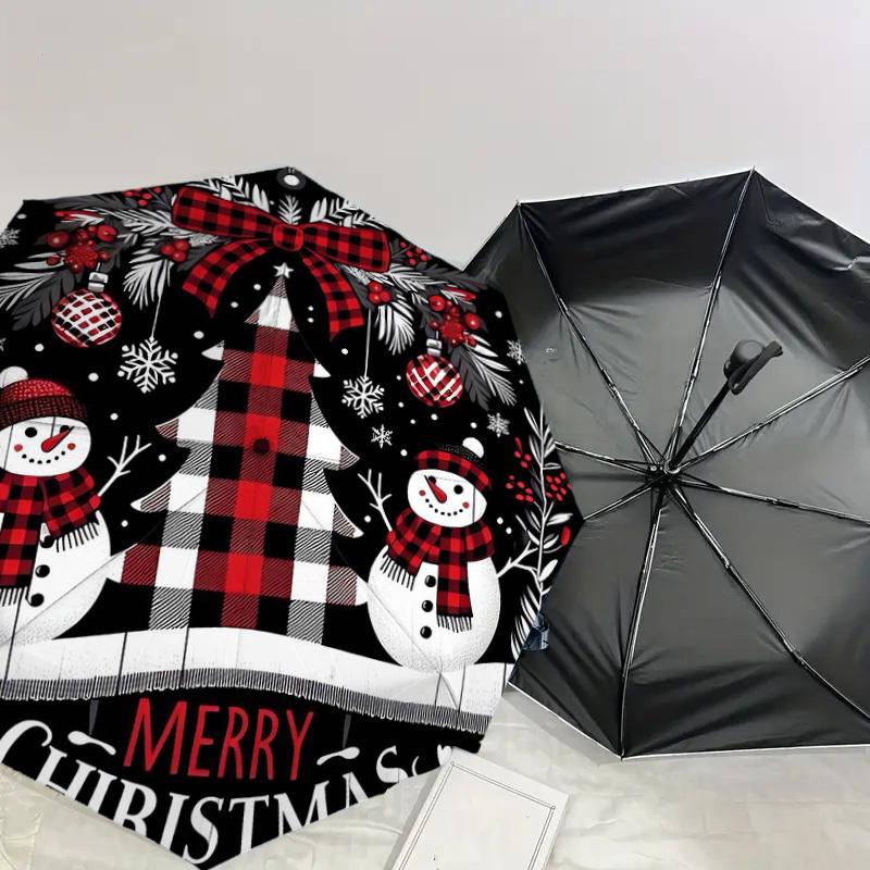 1 st snögubbe god jul Mönster Paraplydesign Automatiskt öppnings- och stängningsparaply, Högkvalitativt reseparaply, Lättviktigt och bärbart,