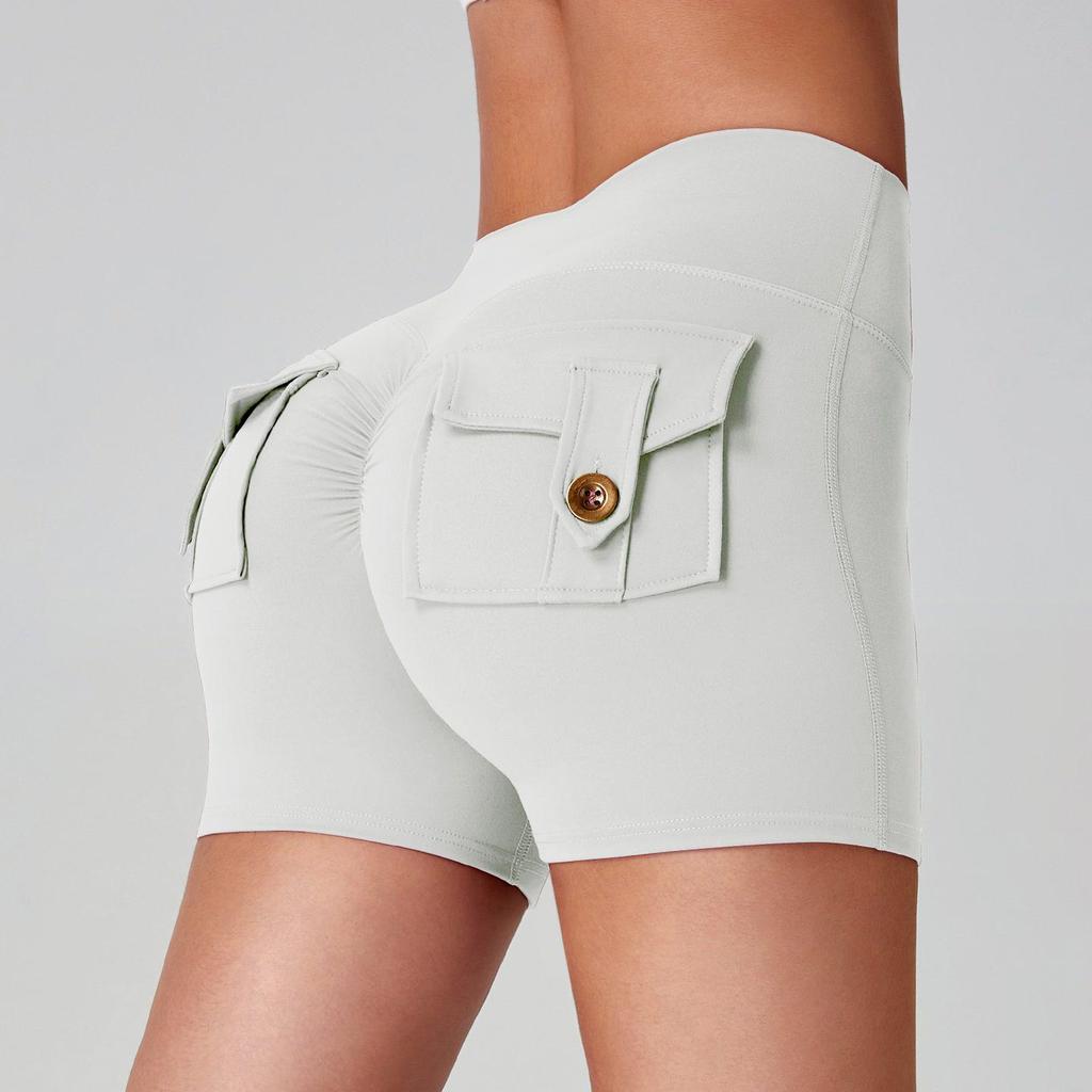 Women's High Waist Peach Butt Yoga Shorts with Pocket - Quick-Dry, High Elastic Fitness Running Pants