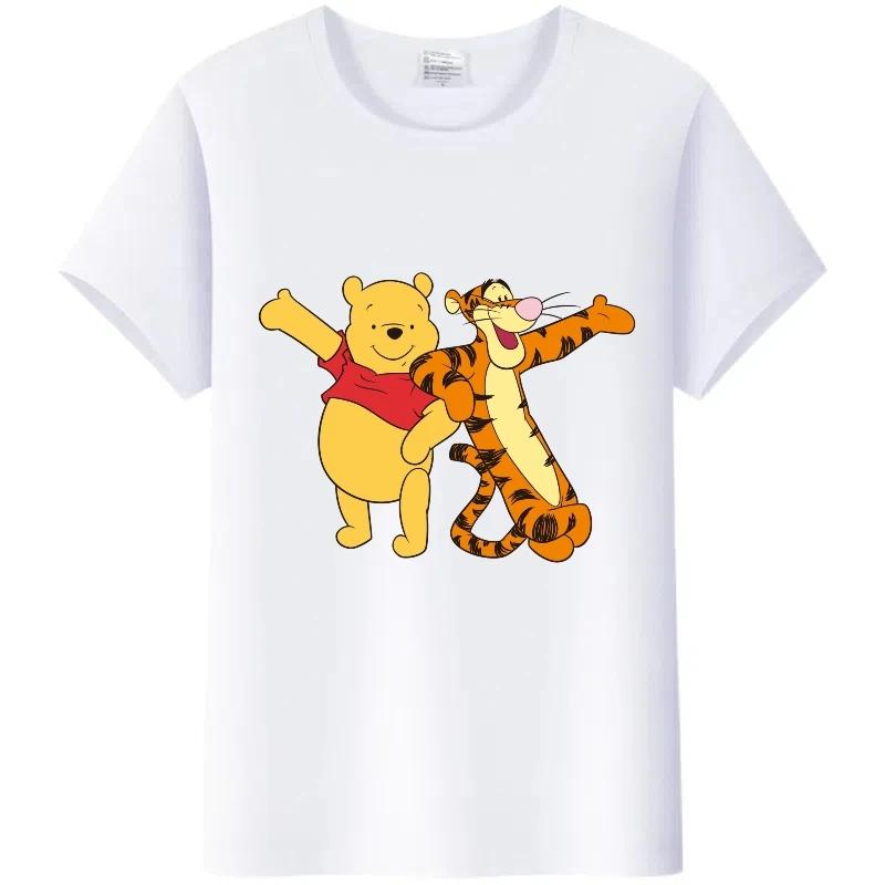 Y2K Tshirt Kawaii Tops Unisex Cartoon Winnie The Pooh Tigger Friends Graphic t-shirt Summer Blouses White Tees