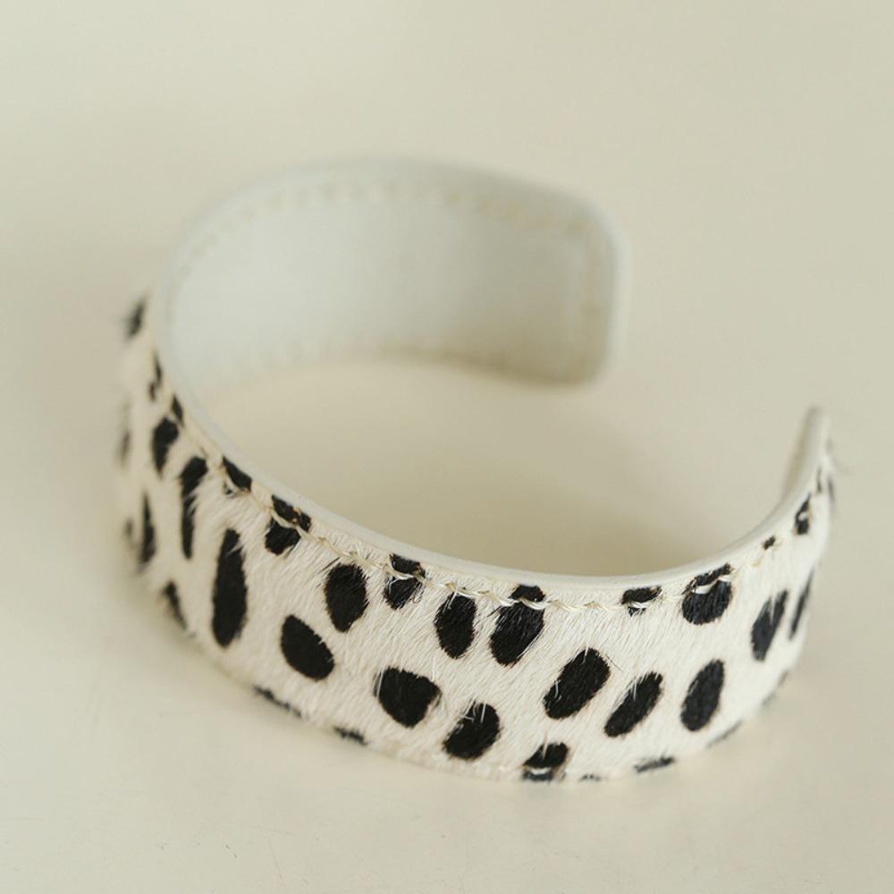 Furry Leopard Print Bangle Stitched C-shaped Open Bracelet Real-leather Horsehair Bracelet  Gift