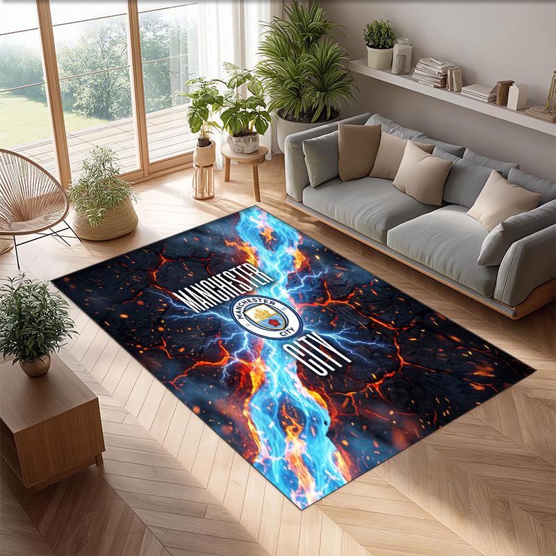 Manchester City Geprint Flanellen Vloerkleed Niet-Glijdend Zacht Polyester Vloerkleed Binnen Decoratie Mat voor Slaapkamer Woonkamer Bank