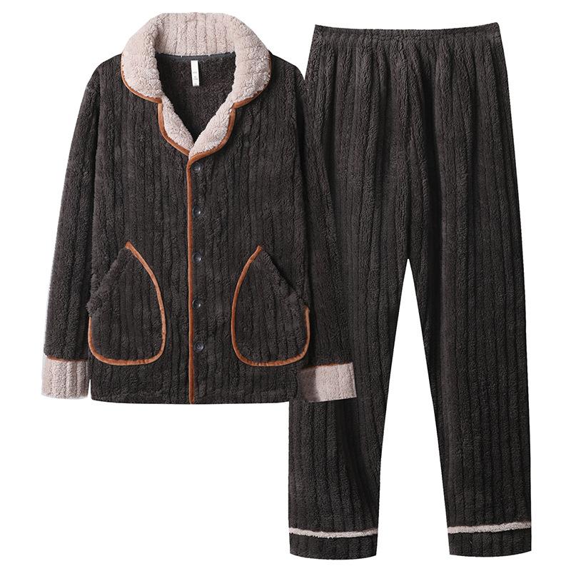 Winter Langarm Dick Warm Flanell Pyjama Sets für Herren Koralle Samt Mode Nachtwäsche Anzug Pyjamas Homewear Kleidung