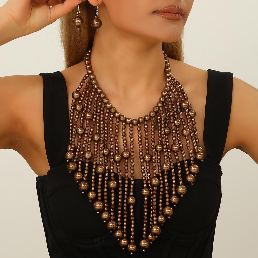 Braut Hochzeits Schmuckset Mode Elegant Handgefertigt Imitation Perle Quaste Halskette Und Ohrringe Damen Party Zubehör