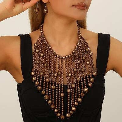 Bridal Wedding Jewelry Set Fashion Elegant Handmade Imitation Pearl Tassel Necklace And Earrings Women's Party Accessories