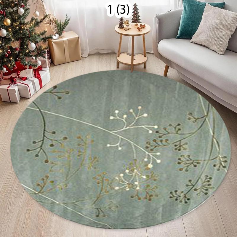 Alfombra Redonda Estilo Rústico Vintage Estampado de Plantas Alfombra Decoración Moderna para el Hogar Suave Antideslizante Felpudo para Sala de Estar Dormitorio