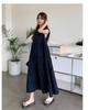 Patchwork Solid Color Long Skirt Sleeveless Commuter Crew Neck Dress