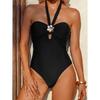 Vintage Black Swimwear Women 2026 Metal Floral Hollow Out Slim Fit Tummy Control One Piece Swimsuit Beach Bathing Suit Monokini