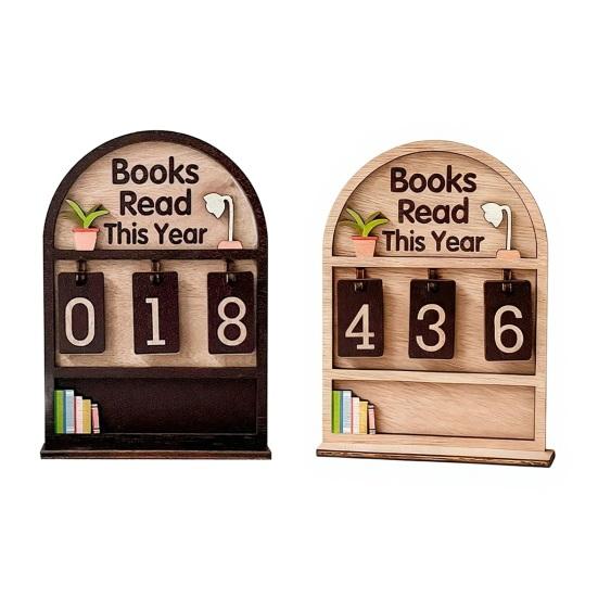 Book Read This Year Counter Track Up to 999 Book Wooden Annual Reading Goal Challenge Tracker with Number Signs Bookshelf Decoration Book Lovers Gift