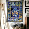 Sonic Collage Photo Wall Tapestry Multi Scene Character Grid Print Inspirational Quote Hanging Cloth Game Room Wall Decor