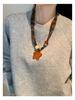 Retro Wooden Bead Star Adjustable Pendant Necklace - Versatile Autumn/Winter Sweater Chain