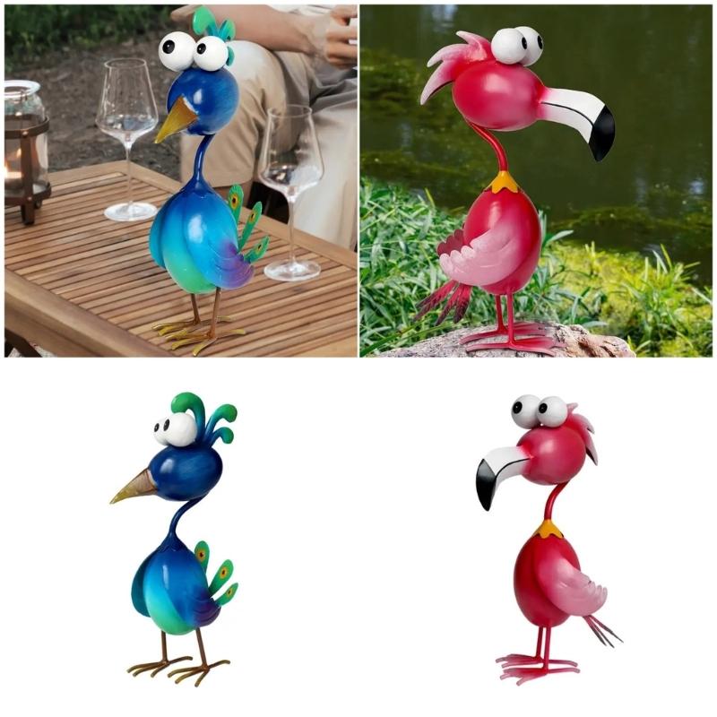 Elegant Flamingoes Peacocks Chicken Garden Sculpture Durability Rusts Resistant Iron Weatherproofed Art Decoration