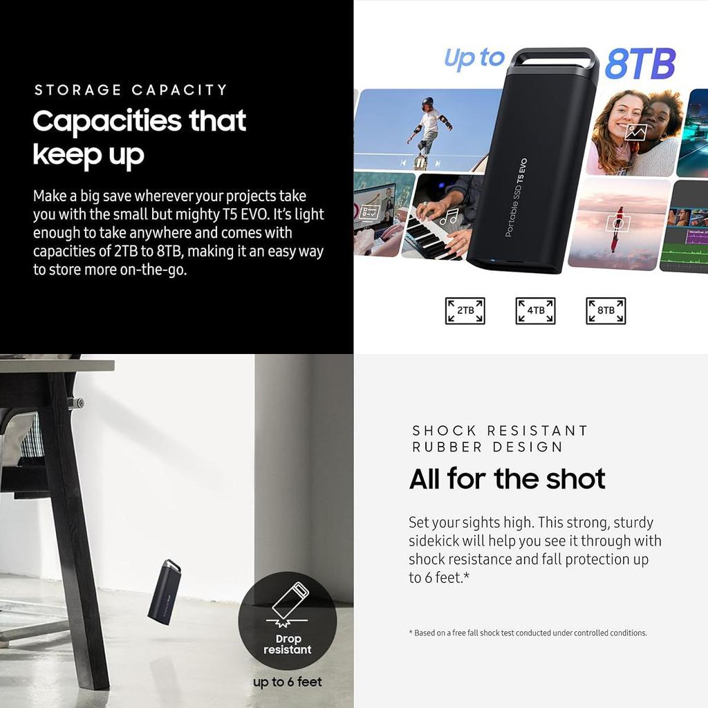 Samsung PSSD T5 EVO 4TB Portable SSD TYPE-C USB 3.2 External Solid State Drive 460MB/s Original Mobile Hard Disk Storage Drive Type C For PC Laptop