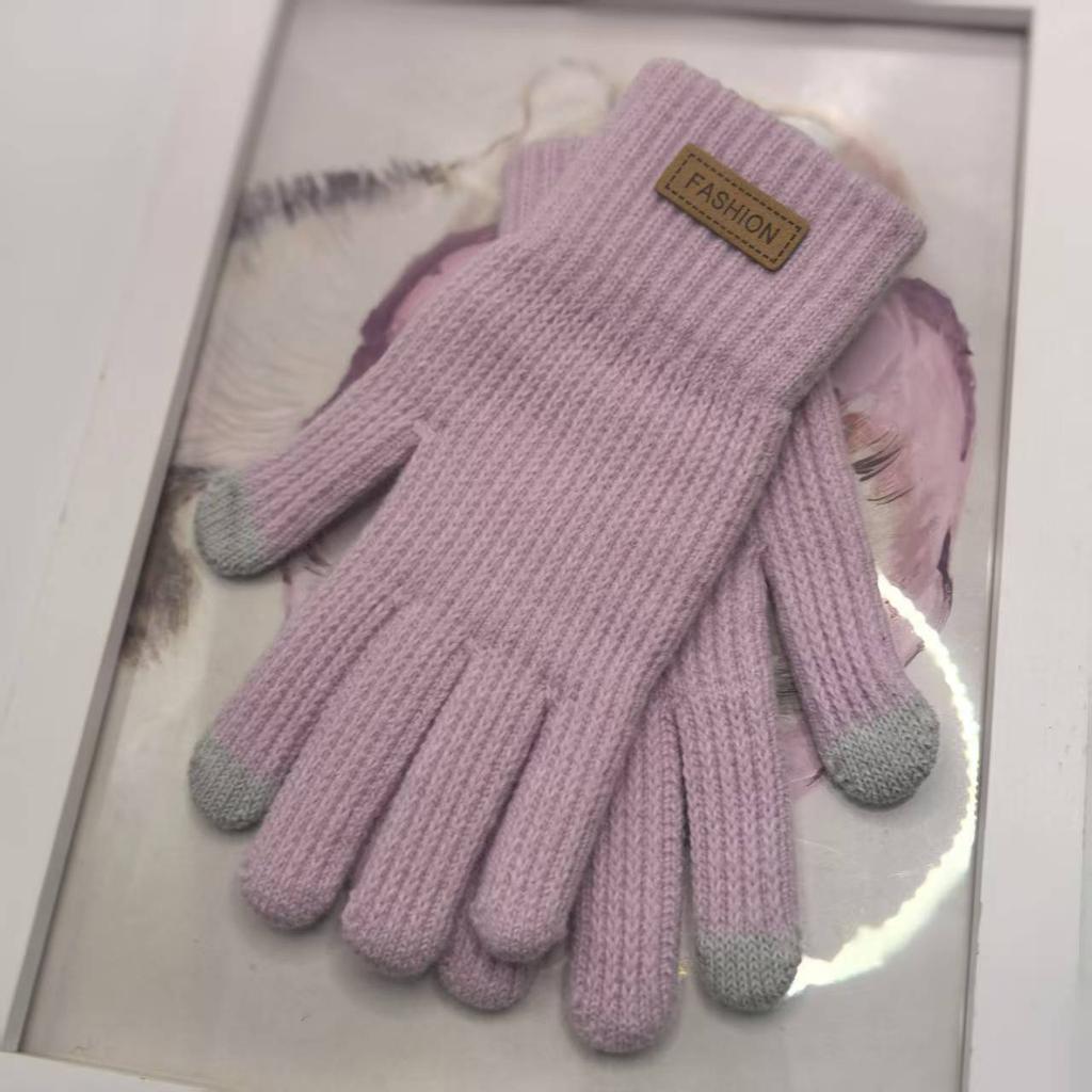 Knitted Gloves Wool Ladies Winter Thickened and Fleece Morandi Candy Color Maillard Gloves