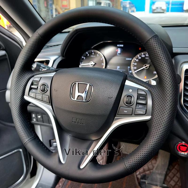 

Для Honda UR-V Avancier 2017- Ручная прошивка, текстура древесины персика, нескользящая, кожаная накладка на руль автомобиля 3