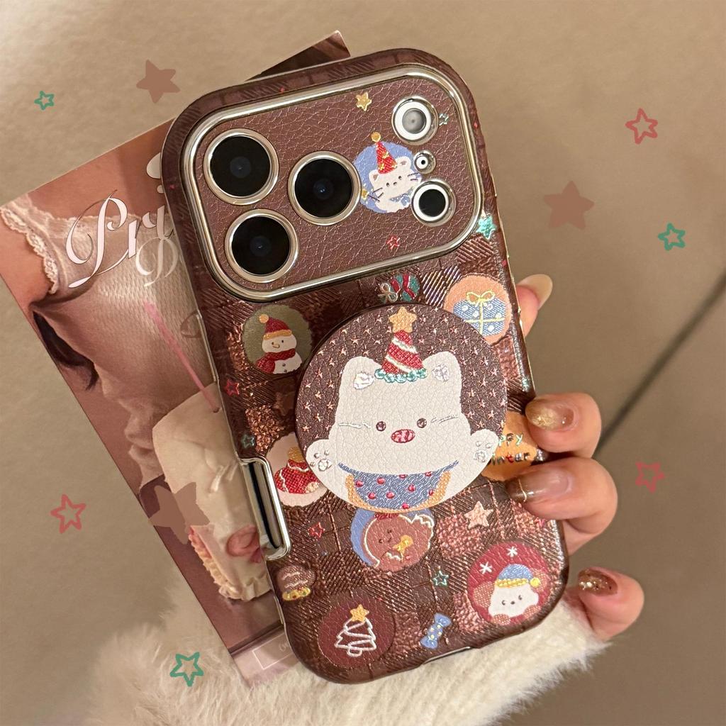 Capa de telefone com suporte de cachorro de desenho animado de Natal adequada para iPhone 16, iPhone 17, iPhone 17 Pro Max
