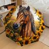 Sunflower Horse Art Print - Automatic Opening Umbrella with Foldable Design, Iron Frame, Outdoor, Festival Gift for Fans, Travelers, Daily U