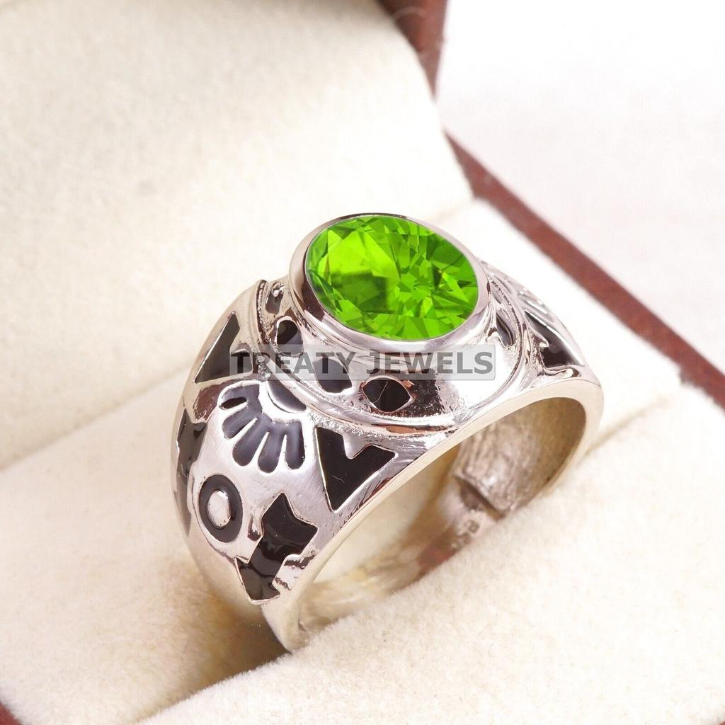 Peridot Oval Cut Gemstone With 925 Sterling Silver Ring For Men's #B473 JL375683911646