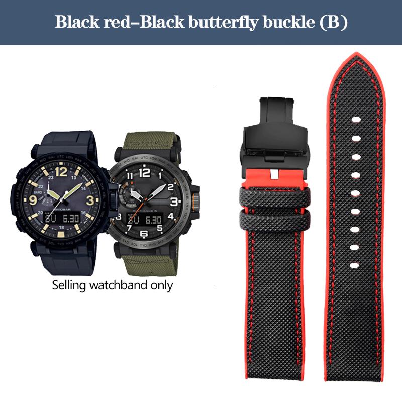 Correa de Reloj de Nylon con Fondo de Goma para la Serie Casio PROTREK PRG-600YB PRG-650 PRW-6600 Correa Deportiva de Lona y Silicona 24mm