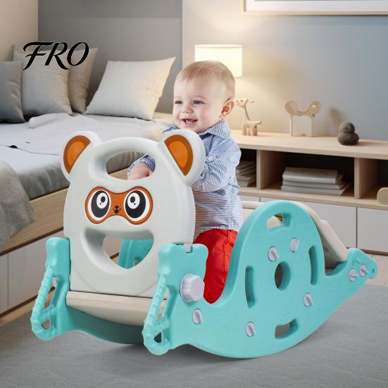 Combination Slide 4-in-1 Kids Rocking Toy, Portable for Children, Horse Long with Basketball Hoop, Convertible Freestanding Age 1-6 Boys And