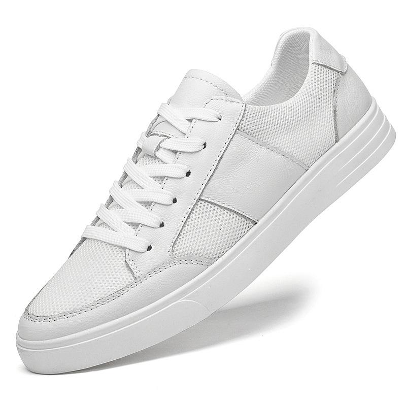 Men's Trendy Summer White Mesh Cowhide Sneakers