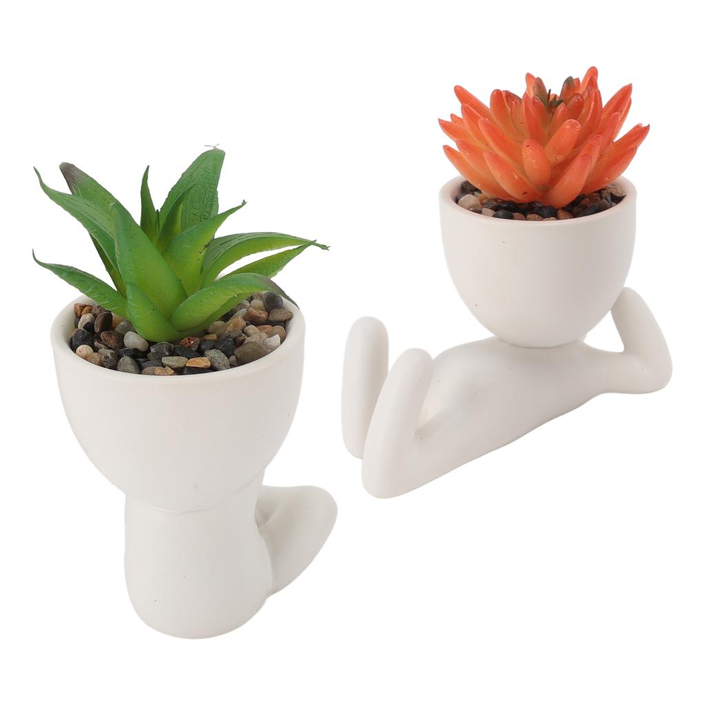 2pcs Artificial Flower Pot Cute Innovative Human Shaped Fake Flower Pot for Home Desktop Decor
