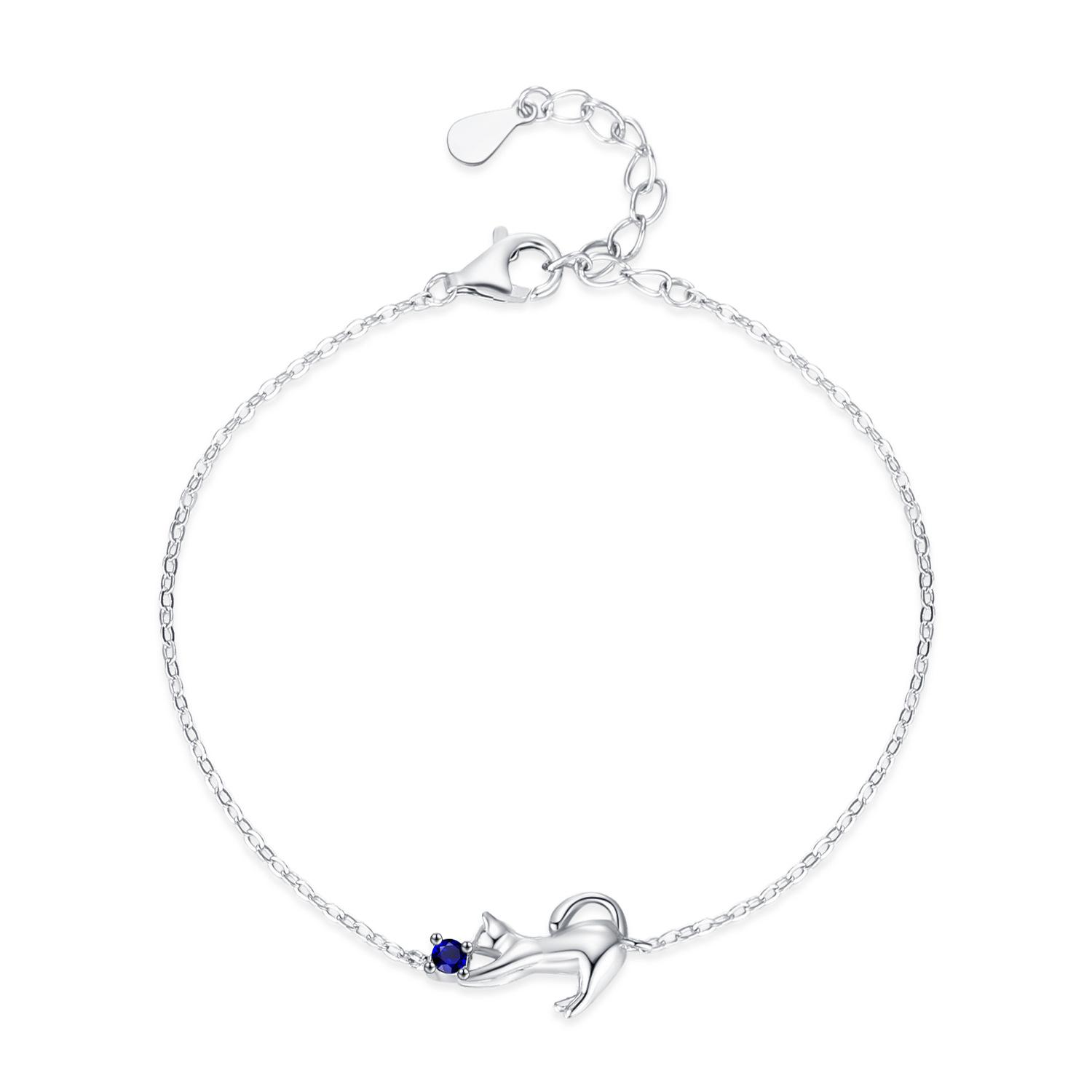 

Sterling Silver Kitten Bracelet for Women - Simple, Lively Design 925 Sterling Silver