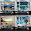 Window View Tapestry for Photography Background Fabric, Room Decorations Digital-printed Polyester Tapestries Living Rooms