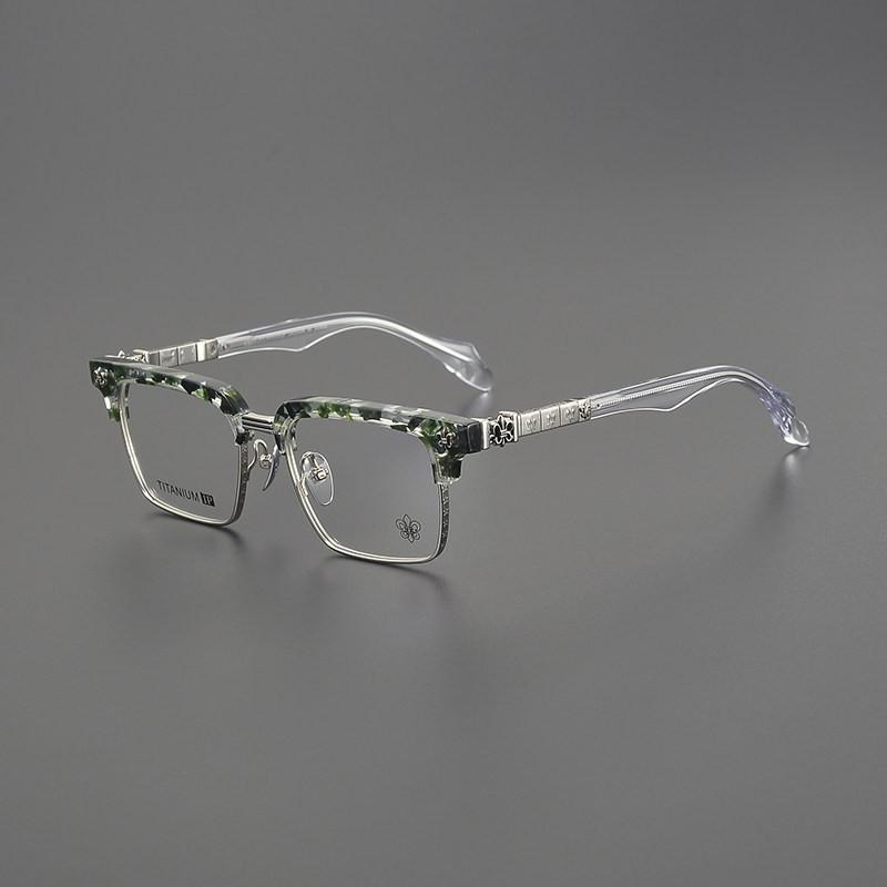 Italian Vintage Square Semi-Rimless Titanium Eyeglass Frame Business Style