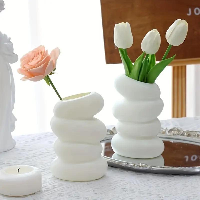 Plastic Vase Spiral Nordic Minimalist Imitation Glazed Porcelain Creative Flower Arrangement Decoration Dry Wet Flower Vase New