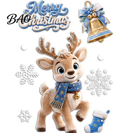 Reusable Static Clings 4Pcs Christmas Window Clings, Blue Santa Snowman Reindeer Penguin Cute Cartoon Stickers Stickers, Double Sided Xmas Holiday